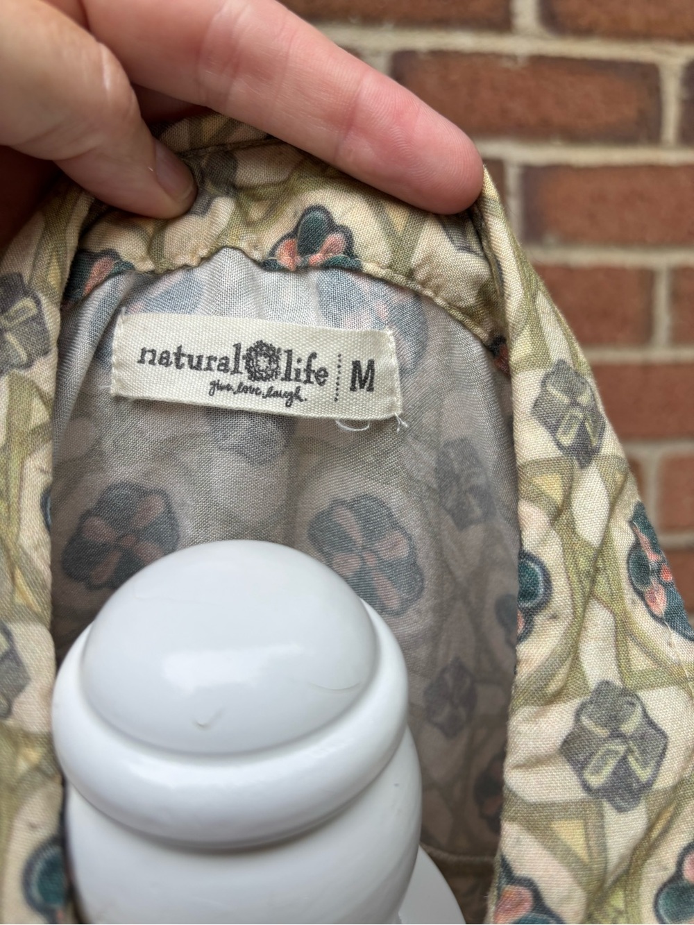 Natural Life Mixed Print Tie Front Button Up Blouse Size M Boho Floral Patchwork - Picture 5 of 9